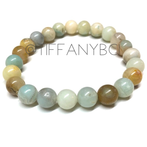 Bamboo Leaf Agate and Amazonite Genuine Stone Bracelet - Picture 2 of 15